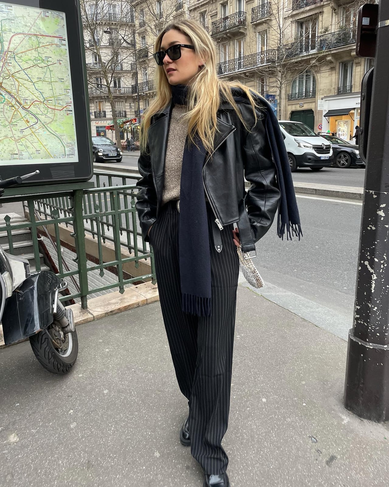 Textured Jacket With Knit Top And Trousers — Leather Jacket Outfits Women