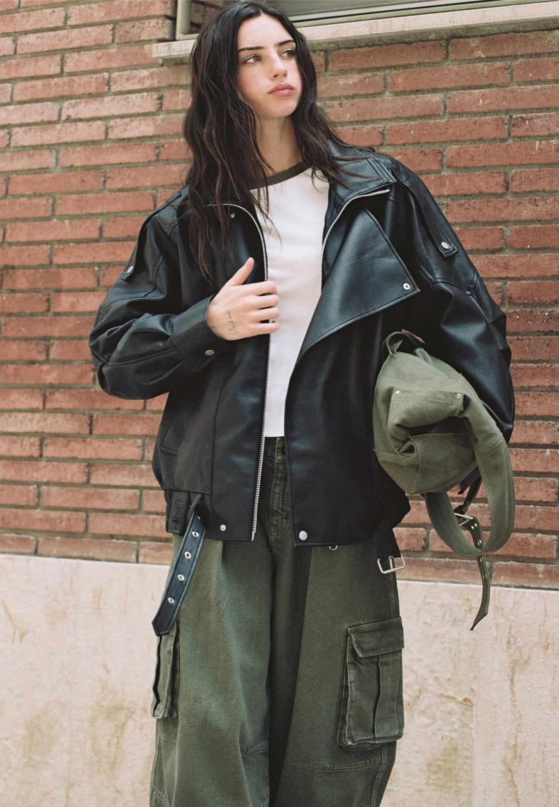 Leather Jacket With Cargo Pants — Leather Jacket Outfits Women