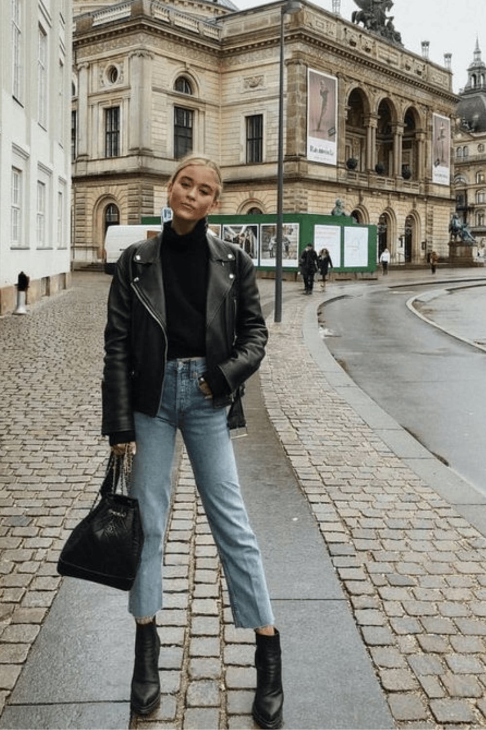 Moto Jacket With Turtleneck And Straight Jeans — Leather Jacket Outfits Women