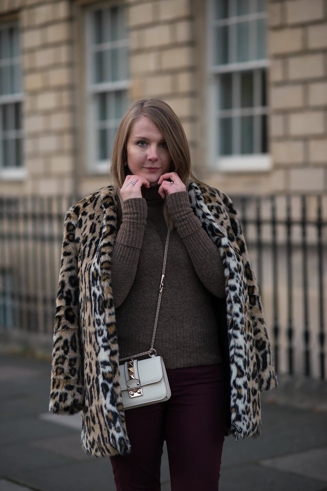 Oversized Leopard Coat with Burgundy Trousers — Leopard Outfits