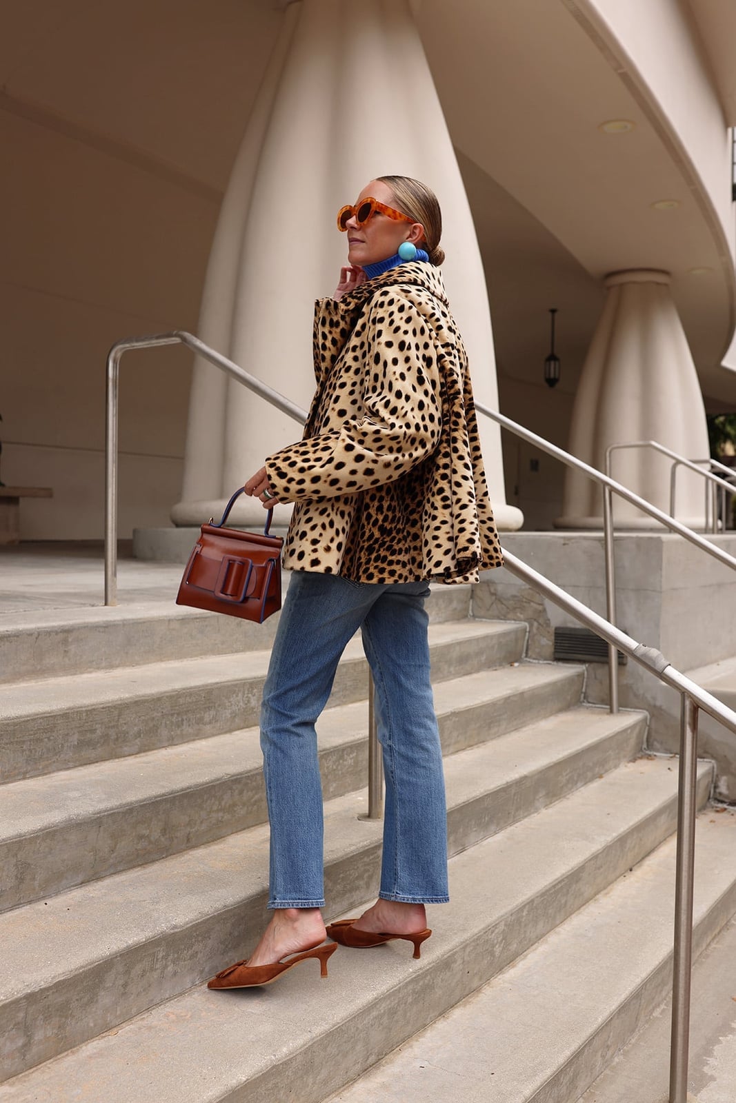Leopard Jacket with Blue Jeans and Mules — Leopard Outfits