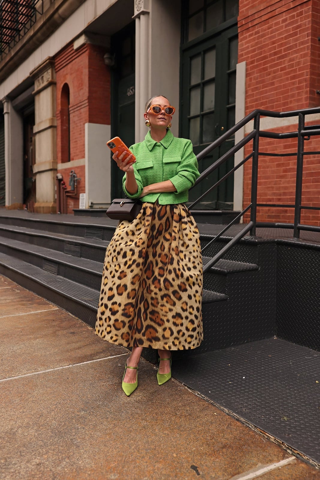 Bold Leopard Skirt with a Lime Green Cropped Jacket — Leopard Outfits