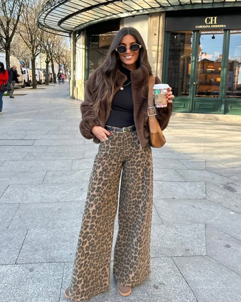 Leopard Trousers with a Faux Fur Jacket — Leopard Outfits