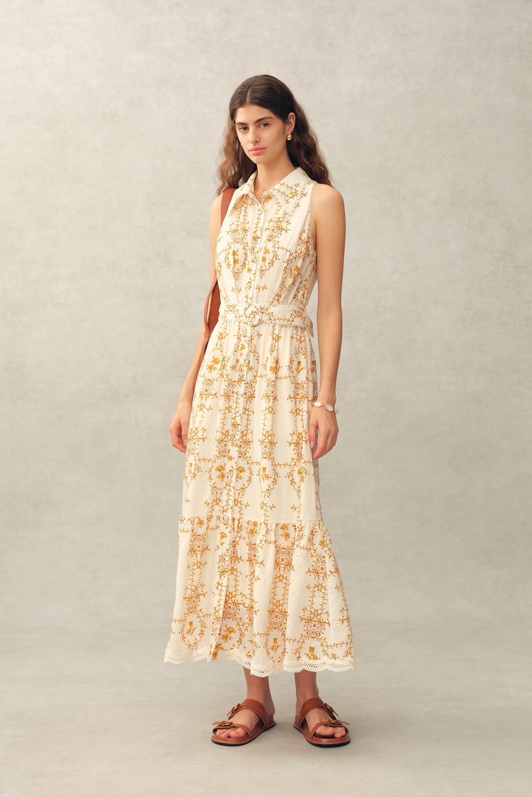 Cream Linen Blend Maxi Dress with Floral Embroidery — Linen Dress Designs