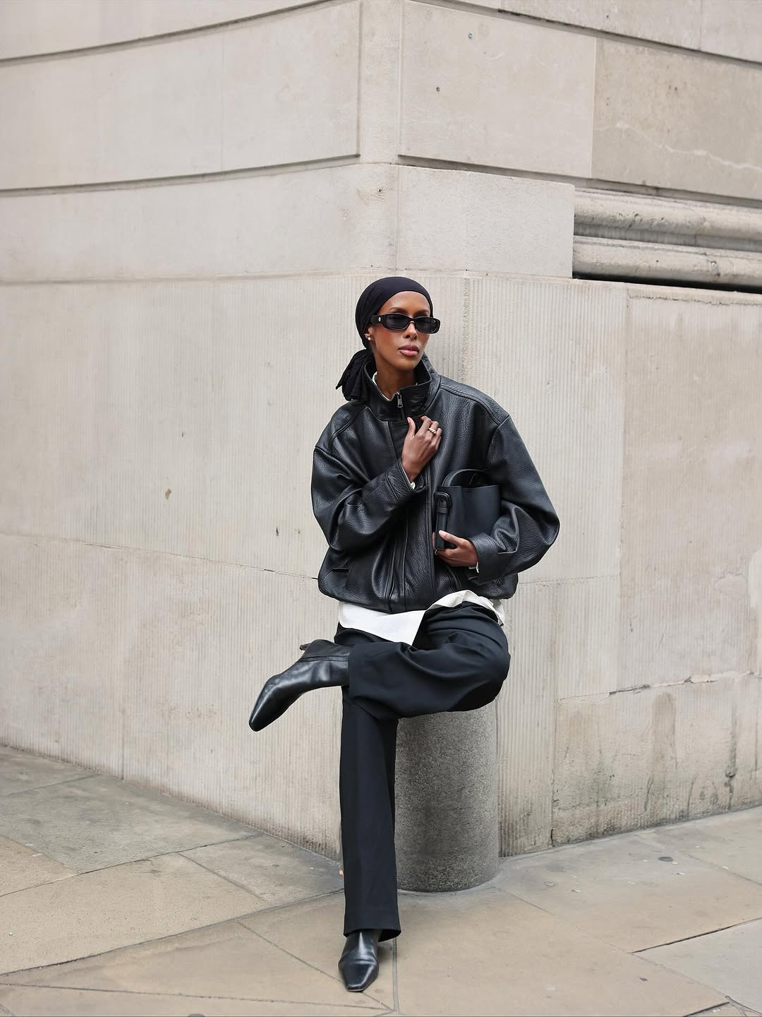 Black Leather Bomber With White Shirt — London Outfits