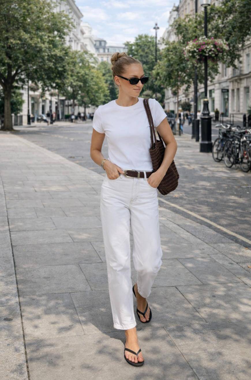 Monochromatic White Wide Leg Jeans Outfit — London Outfits