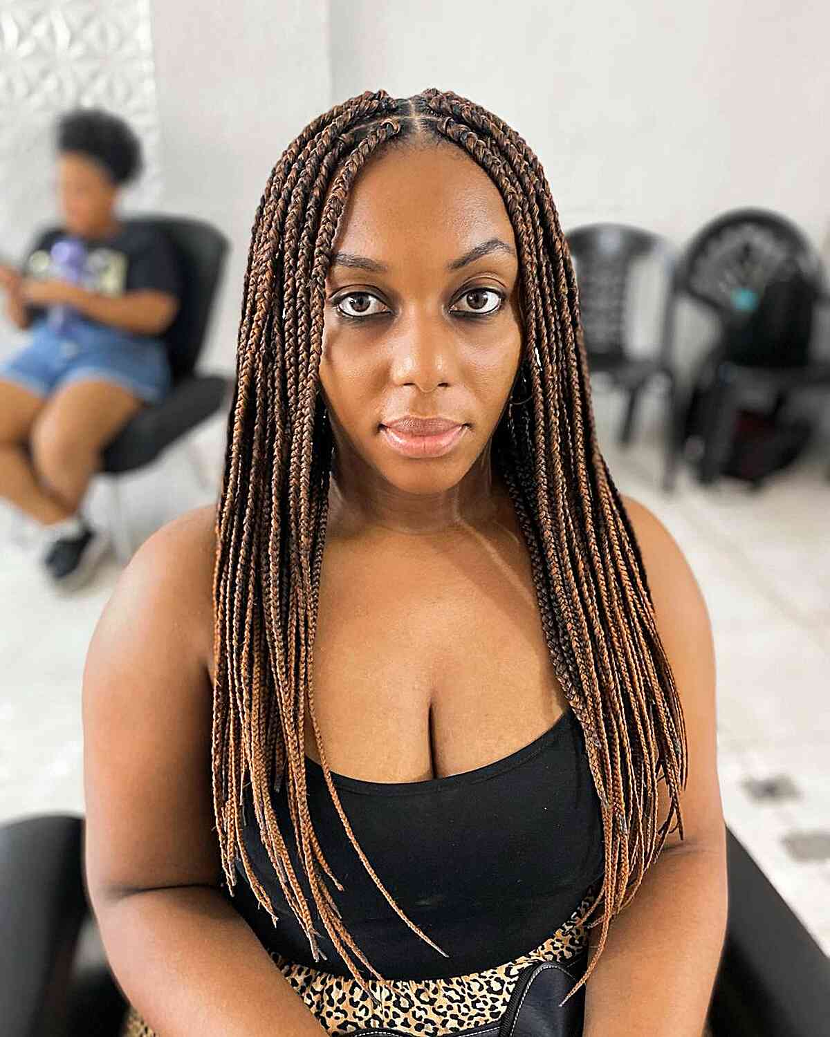Neatly Done Dark Brown Box Braids Neatly Done Dark Brown Box Braids — Long Braids