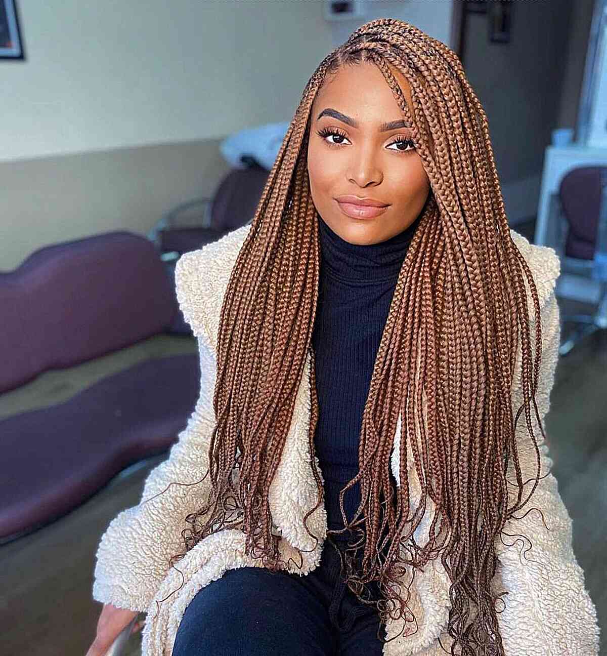 Medium Brown Box Braids With Highlights Medium Brown Box Braids With Highlights — Long Braids