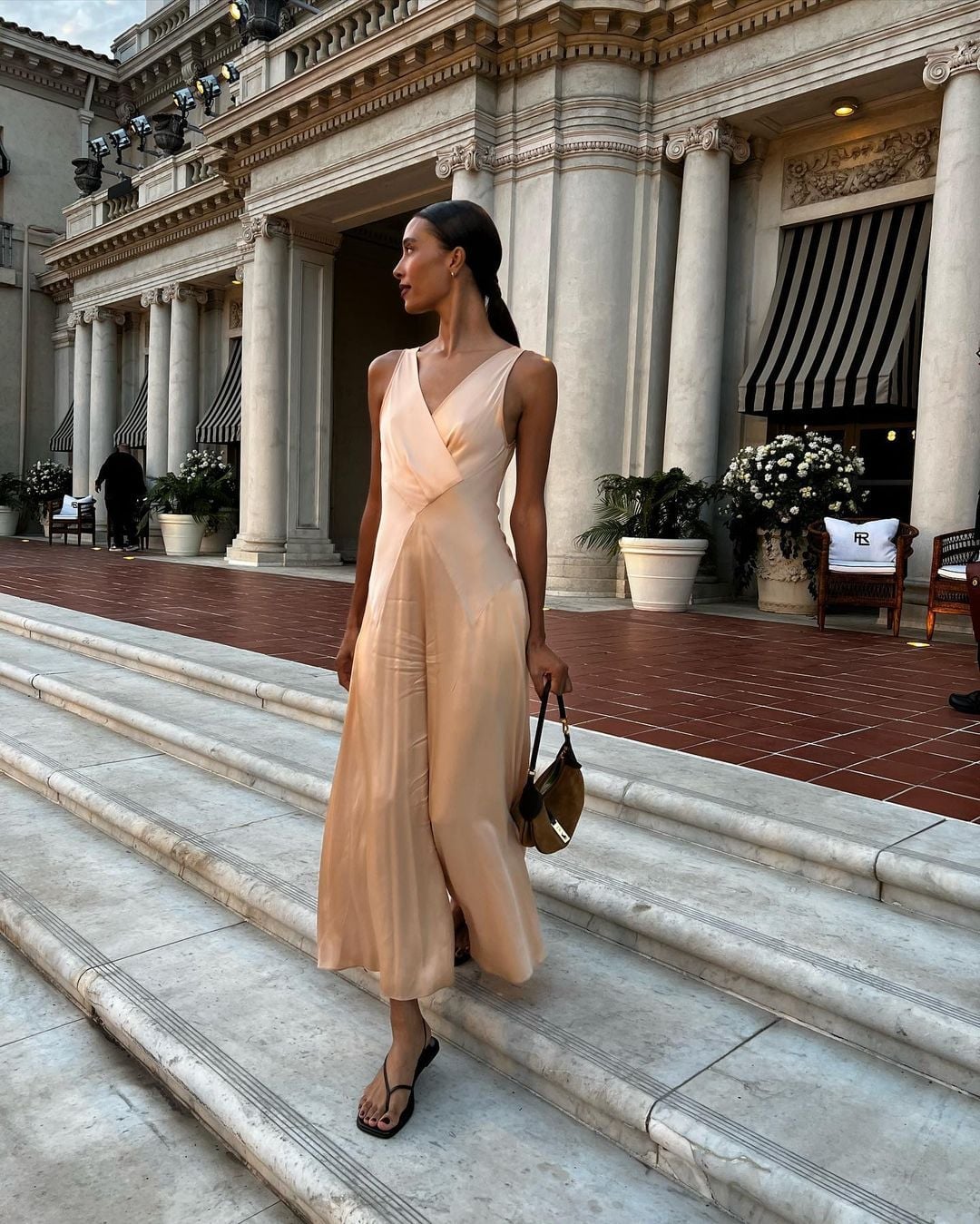 Pale Peach Silk Wrap Jumpsuit Pale Peach Silk Wrap Jumpsuit — Luxury Outfits