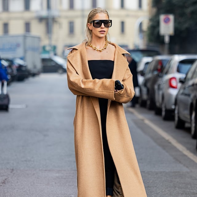 Camel Maxi Coat Over Black Separates Camel Maxi Coat Over Black Separates — Luxury Outfits