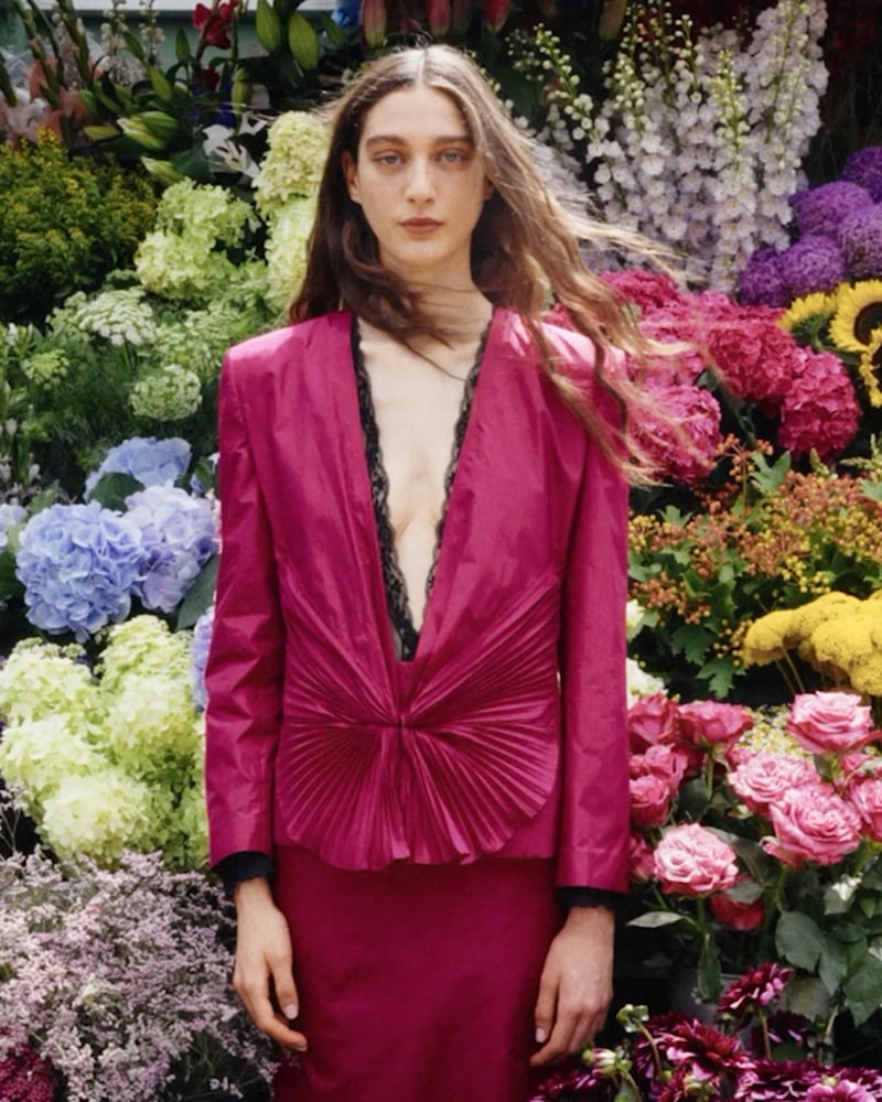 Fuchsia Satin Jacket with Lace Detail Fuchsia Satin Jacket with Lace Detail — Luxury Outfits