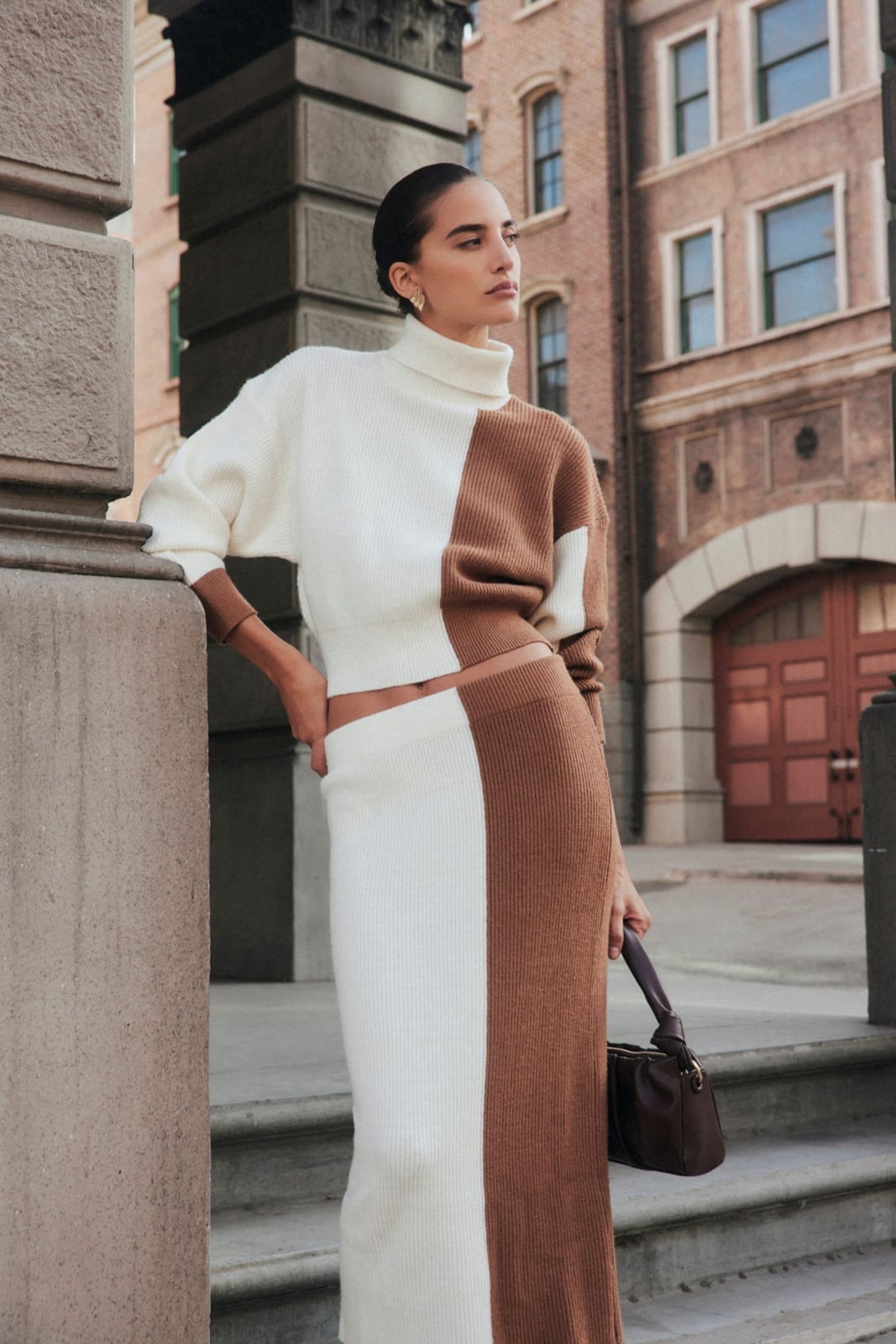 White and Brown Color-Blocked Knit Set White and Brown Color-Blocked Knit Set — Luxury Outfits