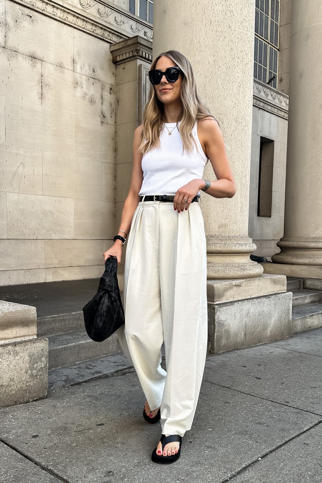 White Ribbed Tank and Cream Wide-Leg Trousers White Ribbed Tank and Cream Wide-Leg Trousers — Luxury Outfits