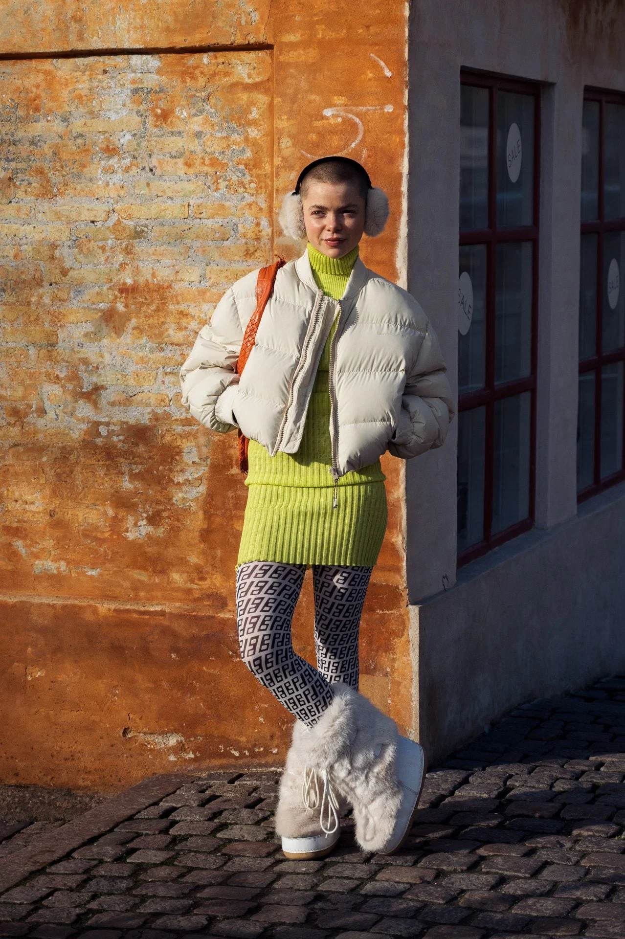 Fashion-Forward Streetwear with Lime Green Dress and Platform Boots — Moon Boots Outfits