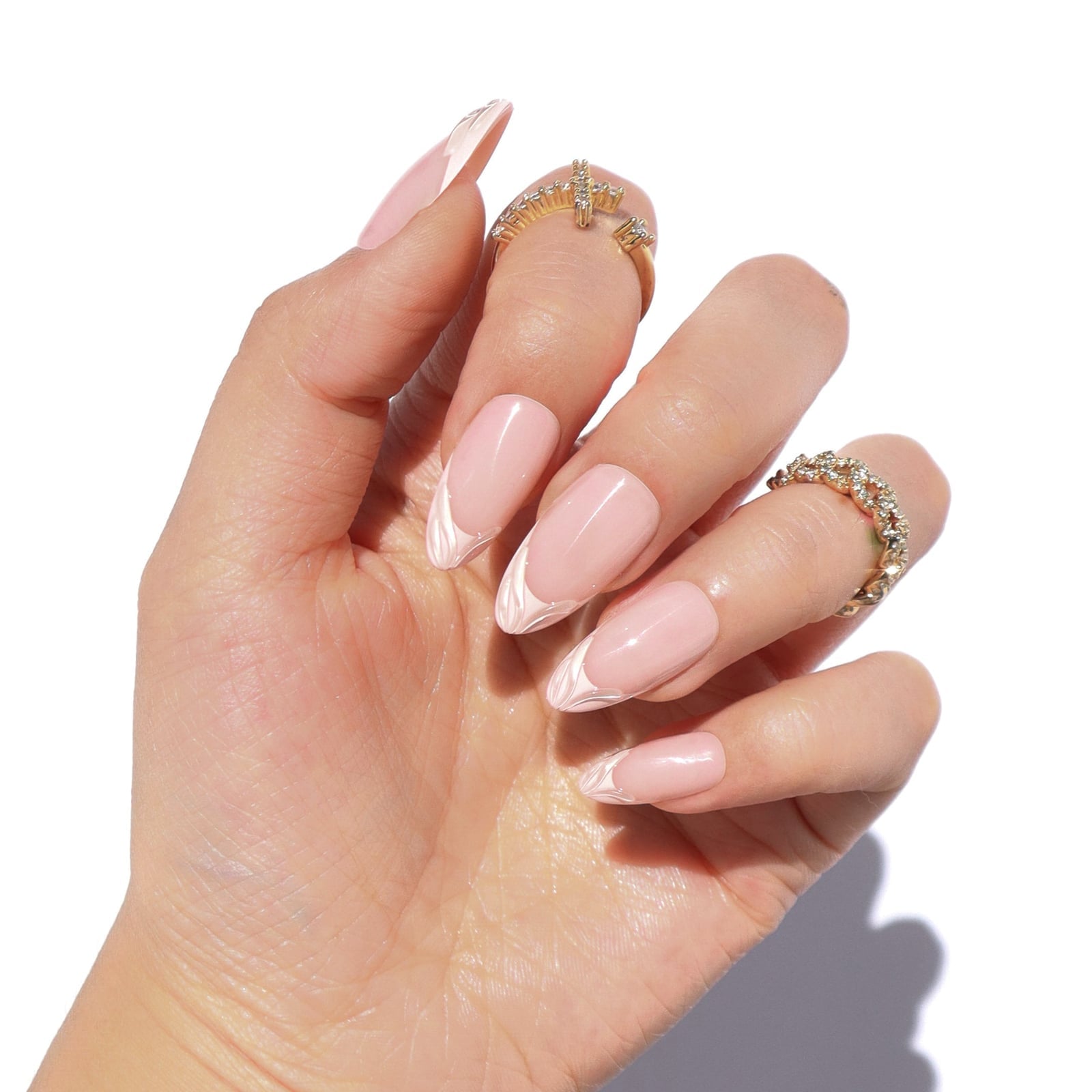 Milky Pink With Classic White French — Medium Almond Nails