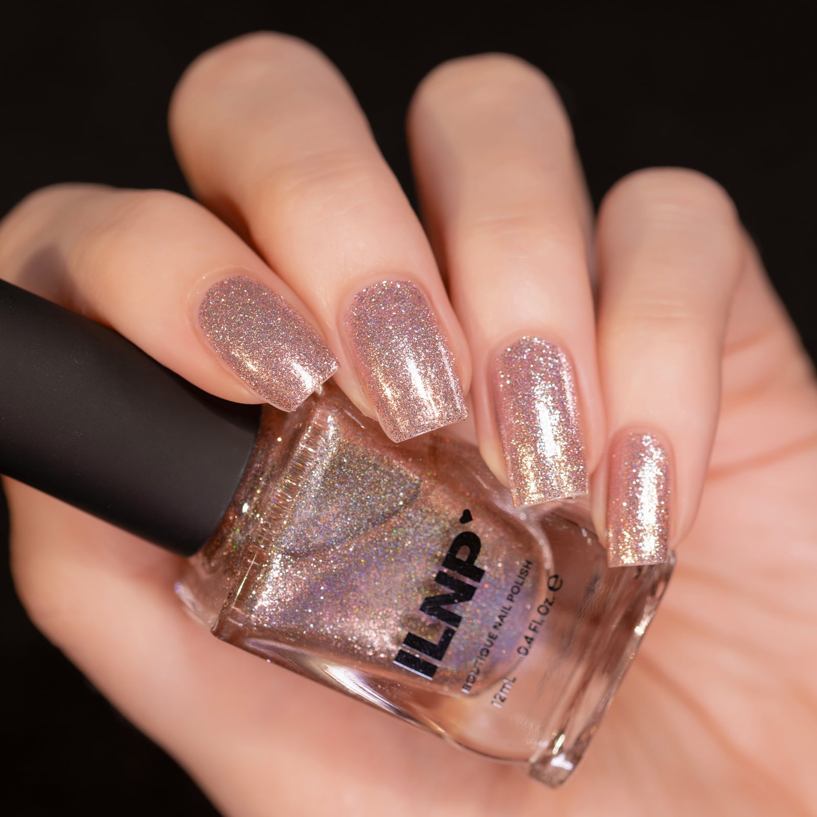 Champagne Gold Glitter Holographic Short Square Nails — Metallic Nails