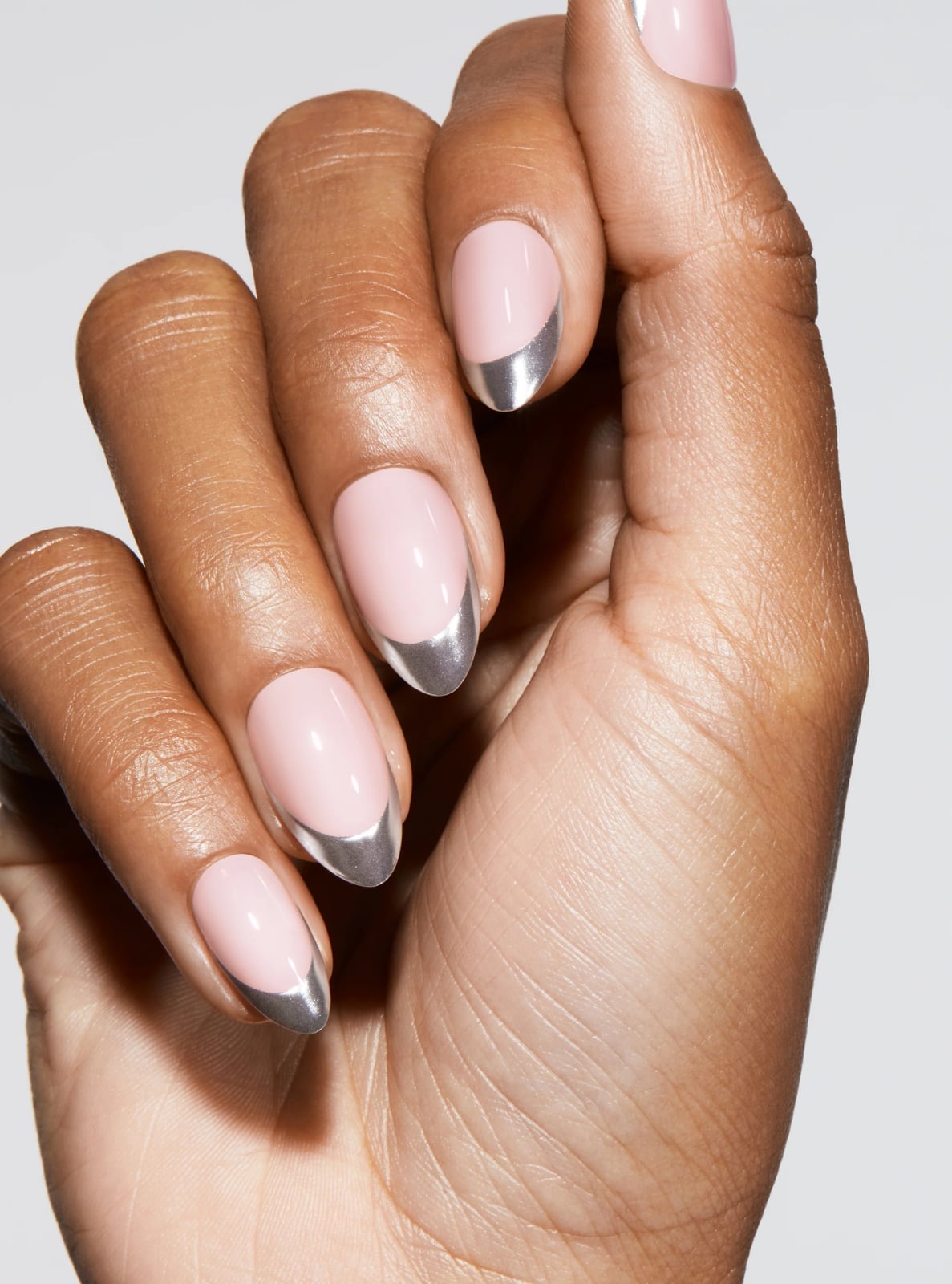 Metallic Silver French Tip Short Almond Nails — Metallic Nails