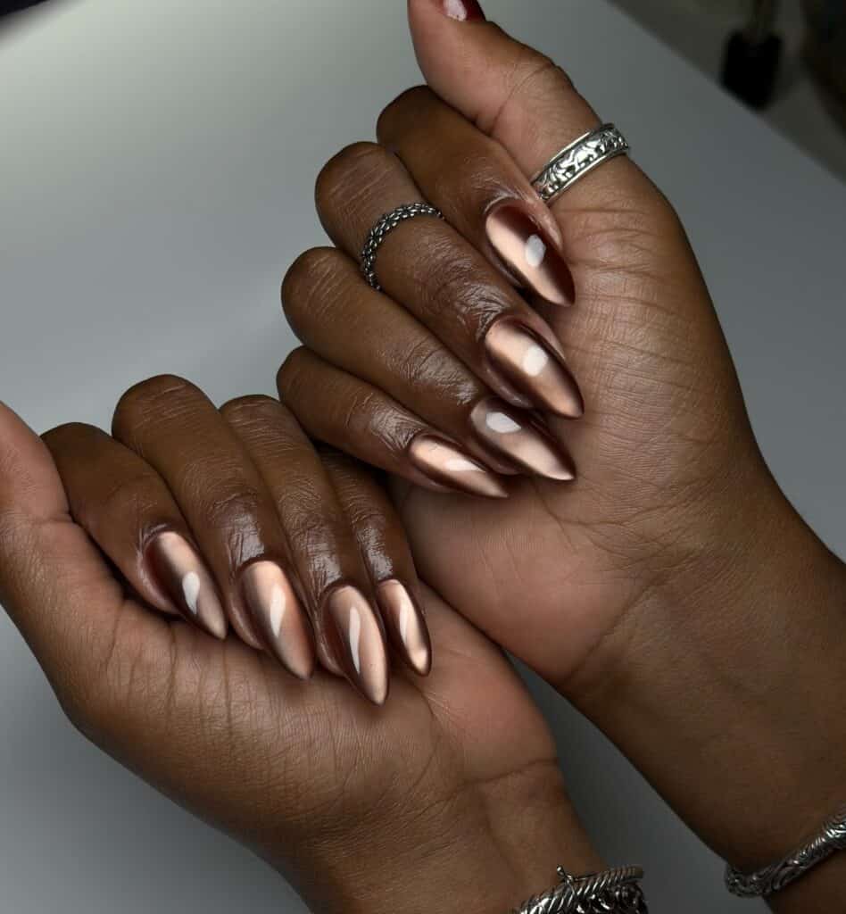 Bronze Gold Cat Eye Stiletto Nails — Metallic Nails