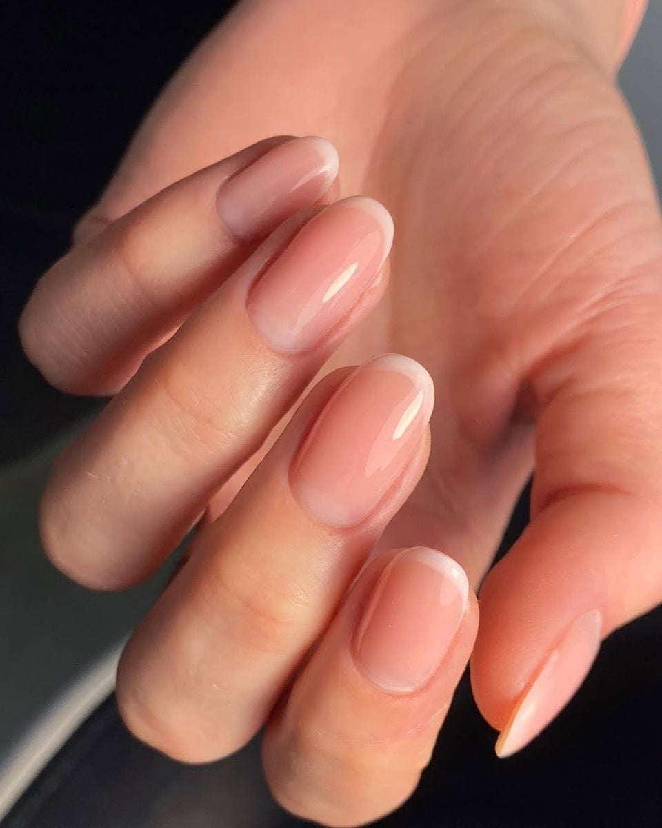 Thin White French Tip Short Oval Nails — Minimalist Nails