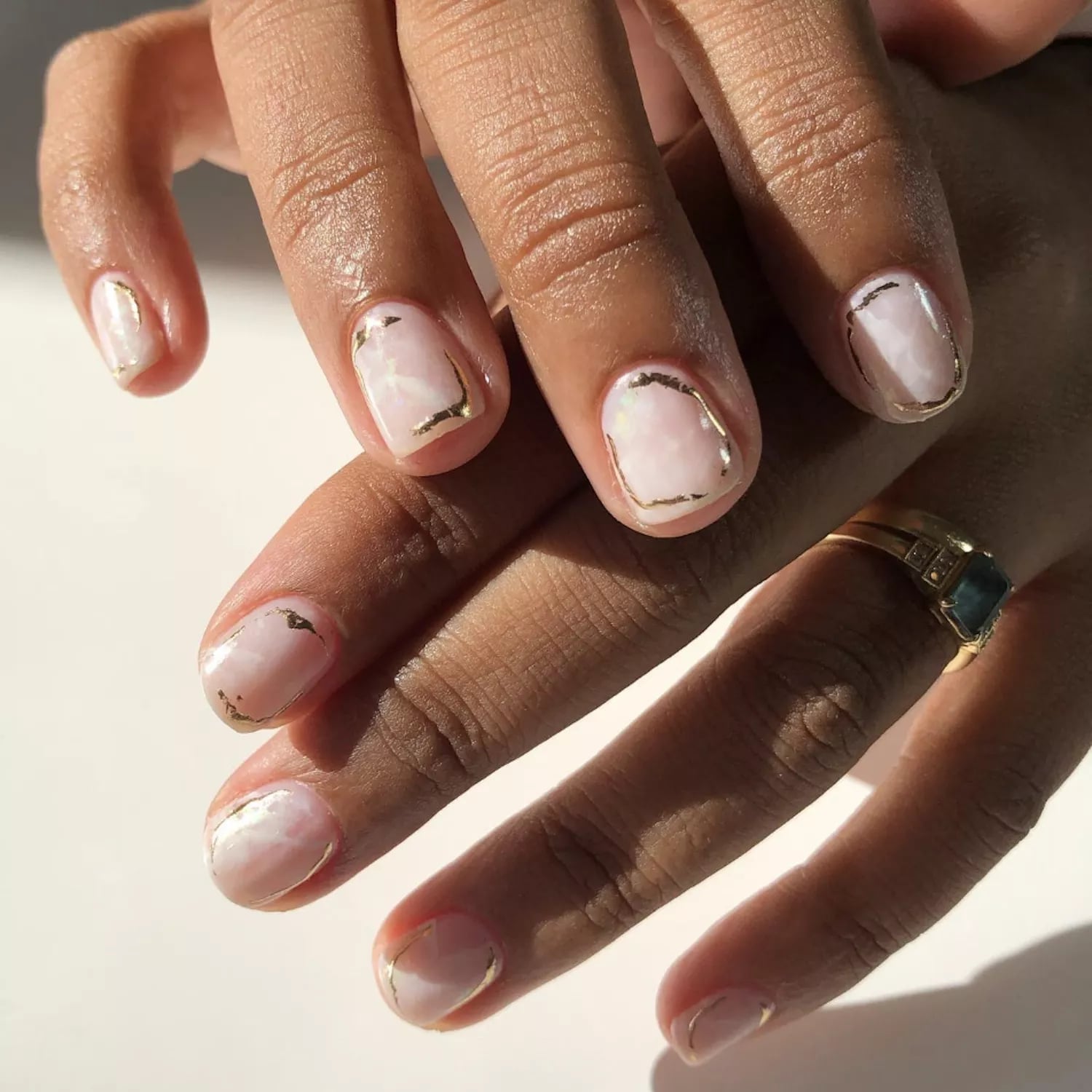 Gold Foil Accented Short Square Nails — Minimalist Nails