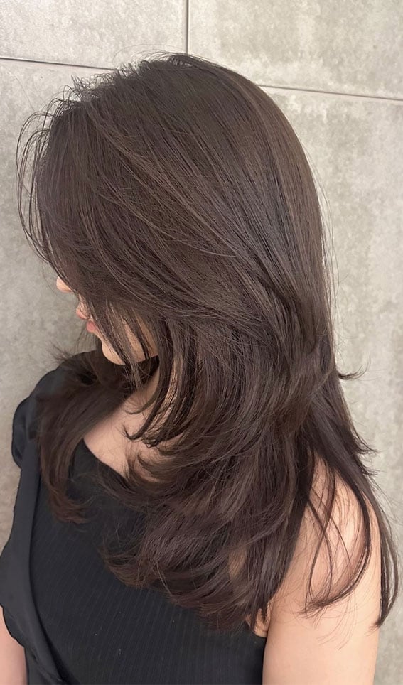 Shoulder Mocha Brown With Face-Framing Bangs — Mocha Brown Hair