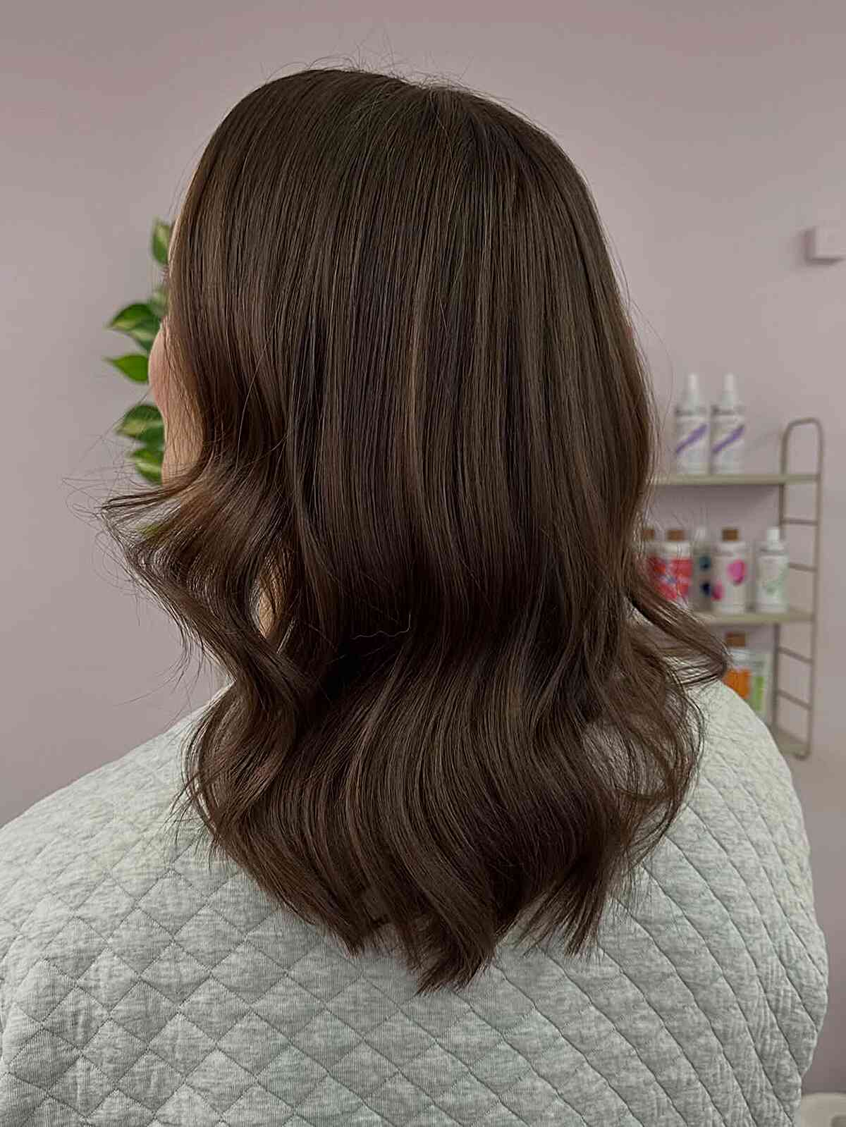 Collarbone Wavy Medium Brown Lob — Mocha Brown Hair