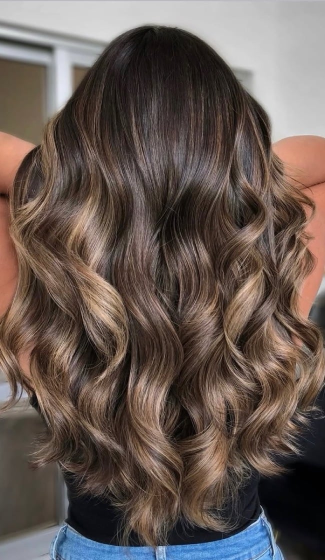 Mid-Back Deep Mocha With Caramel Toffee Balayage — Mocha Brown Hair