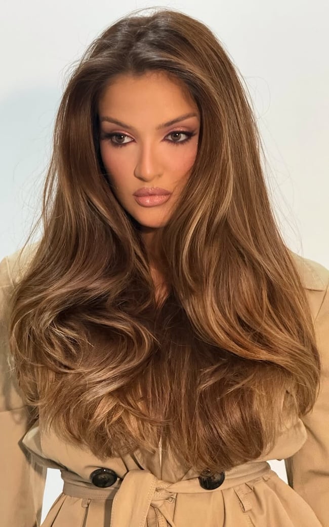 Long Mocha Brown With Beige Toffee Highlights — Mocha Brown Hair