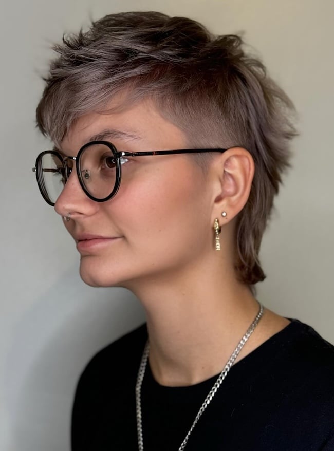 Ash Brown Shaggy Pixie Mullet With Cropped Sides Ash Brown Shaggy Pixie Mullet With Cropped Sides — Mullet Hairstyles