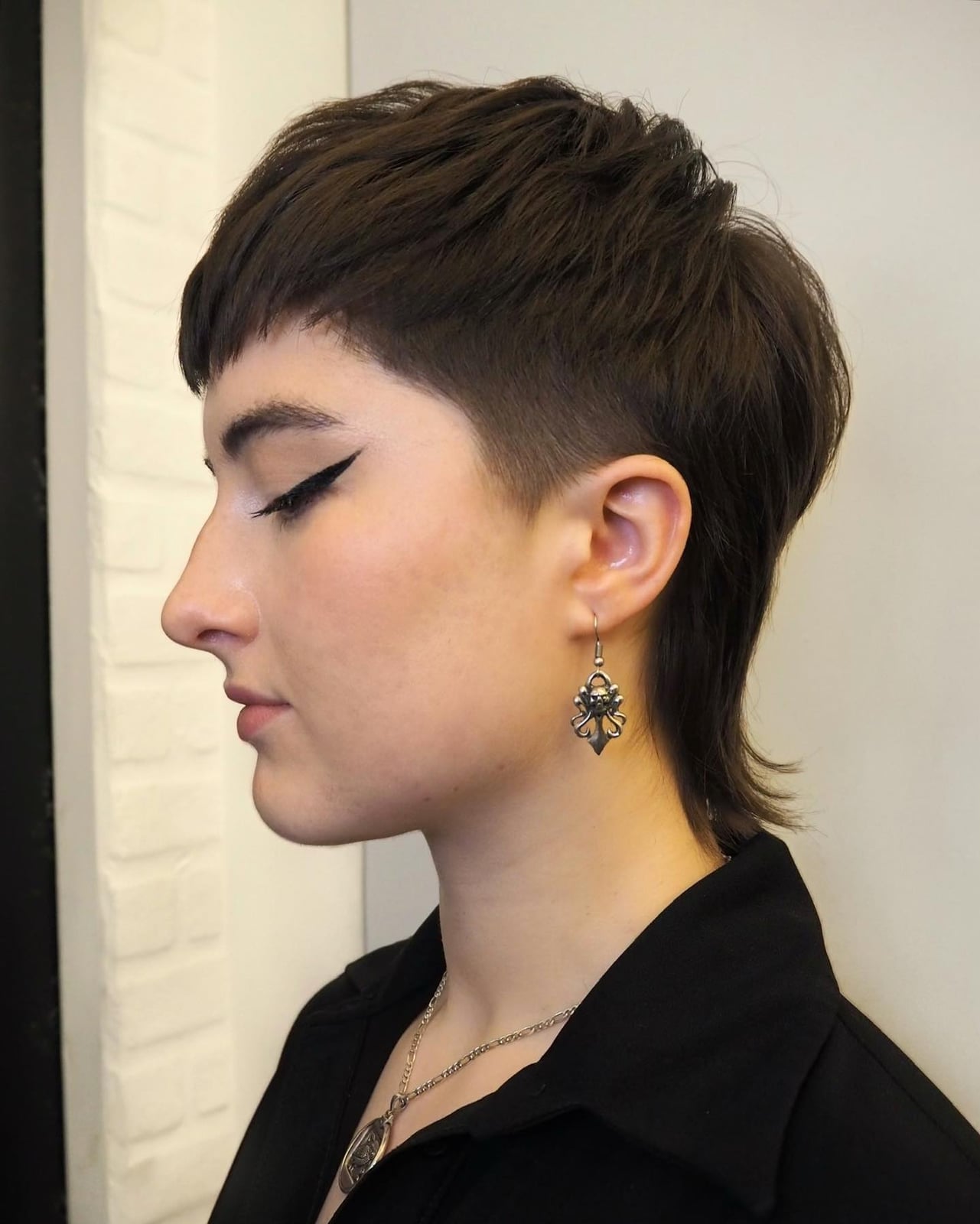 Chin Length Black Mullet With Micro Fringe Chin Length Black Mullet With Micro Fringe — Mullet Hairstyles