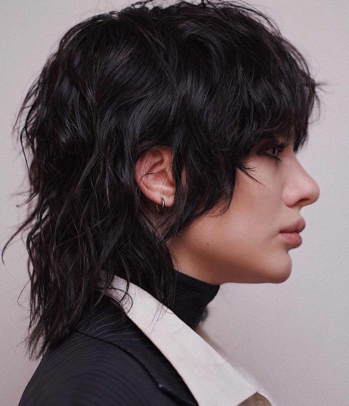 Ear Length Black Mullet With Choppy Layers Ear Length Black Mullet With Choppy Layers — Mullet Hairstyles