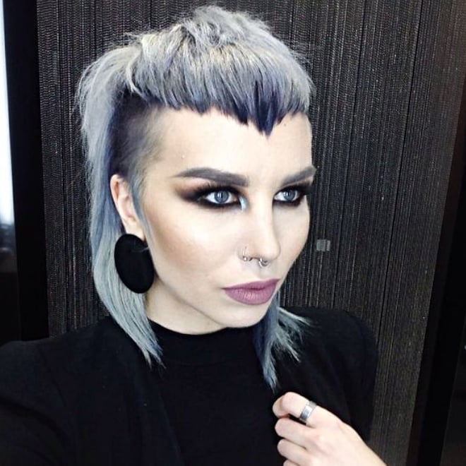 Blue-Gray Pixie Mullet With Undercut Blue-Gray Pixie Mullet With Undercut — Mullet Hairstyles