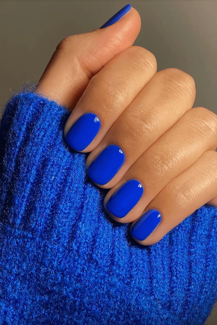 Vibrant Royal Blue Glossy Short Square Nails — One Color Nails