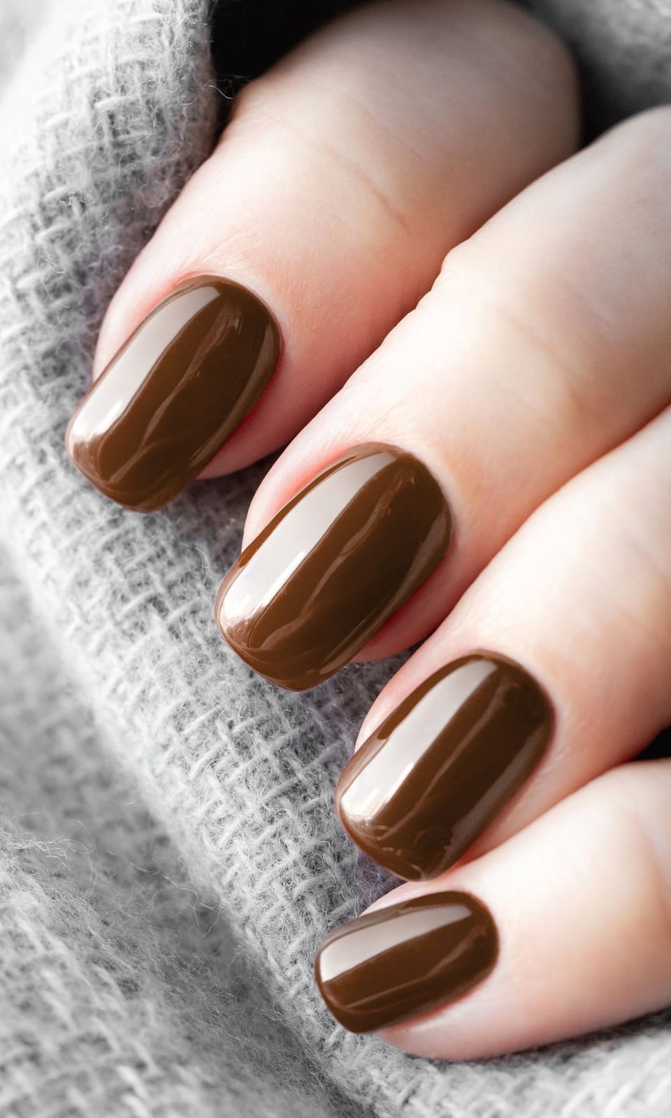 Rich Brown Glossy Short Oval Nails — One Color Nails