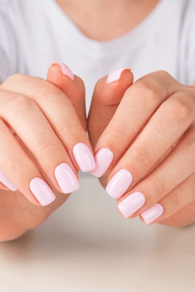Pale Pink Glossy Short Oval Nails Both Hands — One Color Nails