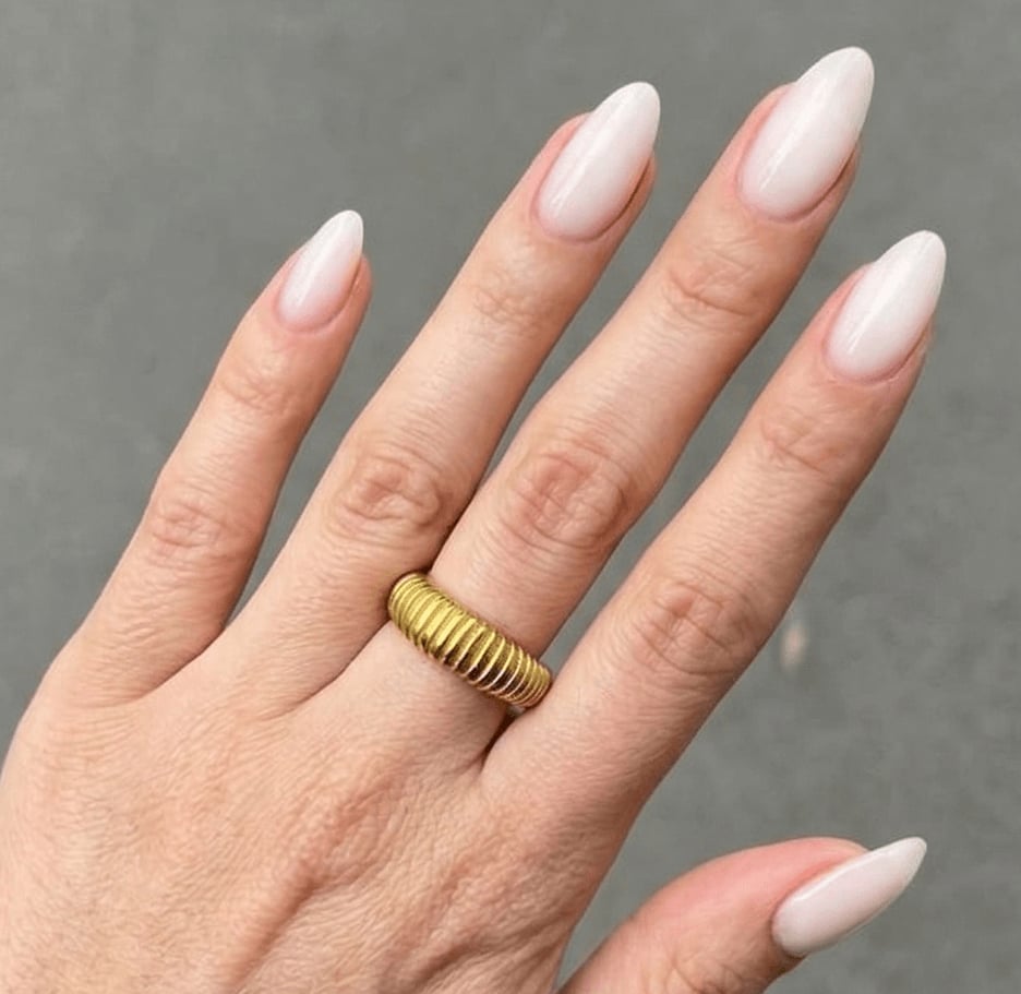 Opaque Milky White Glossy Short Almond Nails — One Color Nails