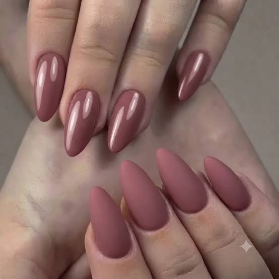 Dusty Rose Matte Medium Almond Nails — One Color Nails