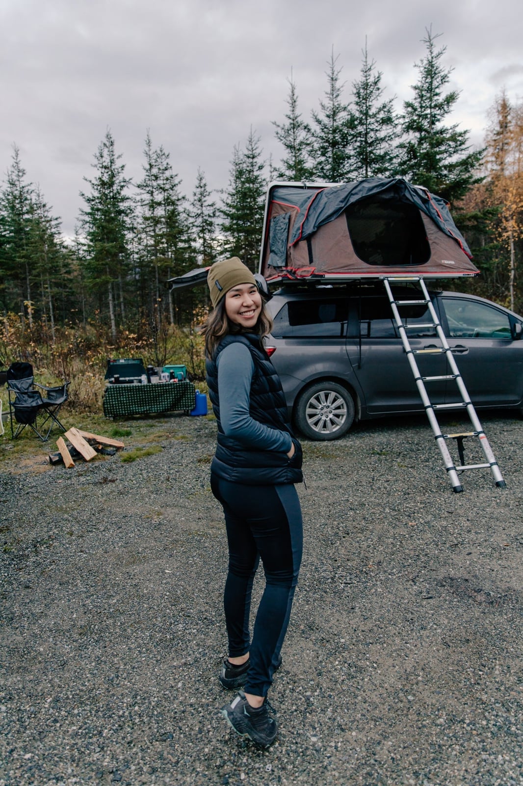 Camping Outfit With Puffer Vest And Beanie — Outdoor Outfit