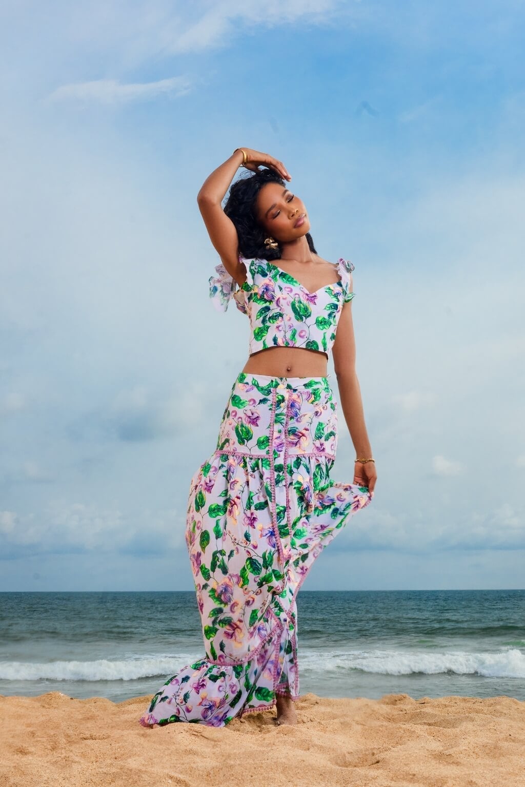 Beach Outfit With Floral Print Matching Set — Outdoor Outfit