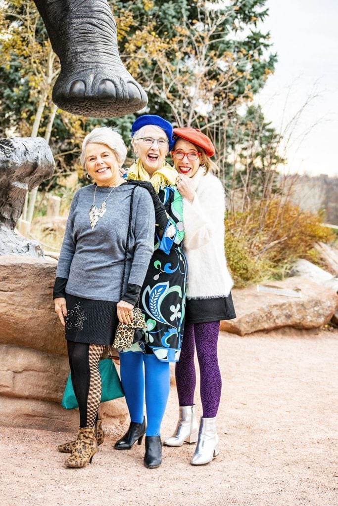 Purple patterned tights with a black skirt and cardigan — Outfits with Tights