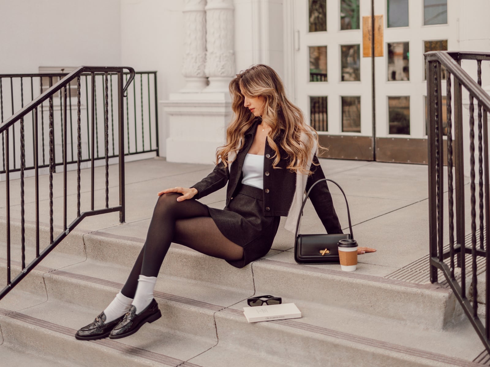 Opaque black tights with socks and loafers — Outfits with Tights