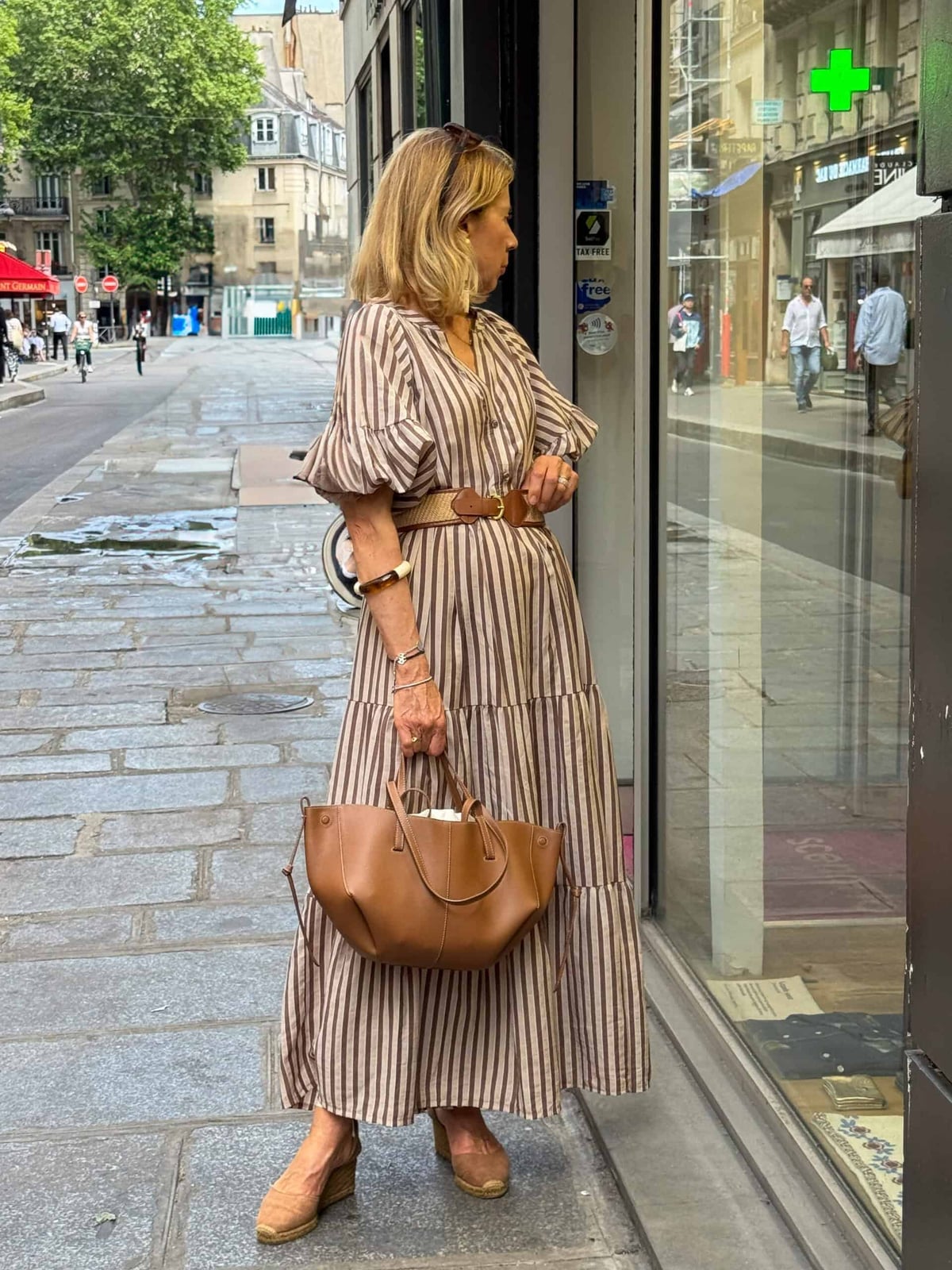 Striped tiered maxi dress with wide belt — Parisian Style