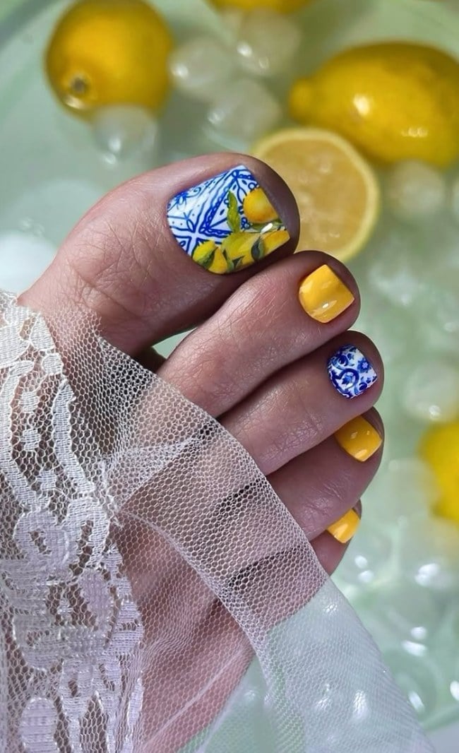 Mediterranean Tile Lemon Design Pedicure — Pedicure Nails