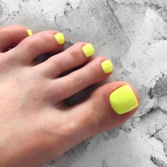 Vibrant Neon Yellow Glossy Short Square Pedicure — Pedicure Nails
