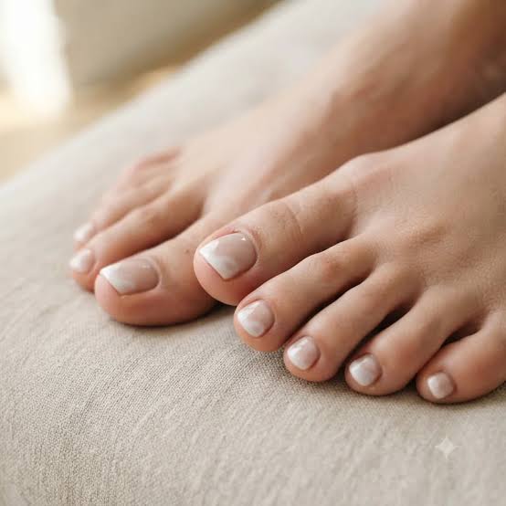 Natural Nude French Short Square Pedicure — Pedicure Nails