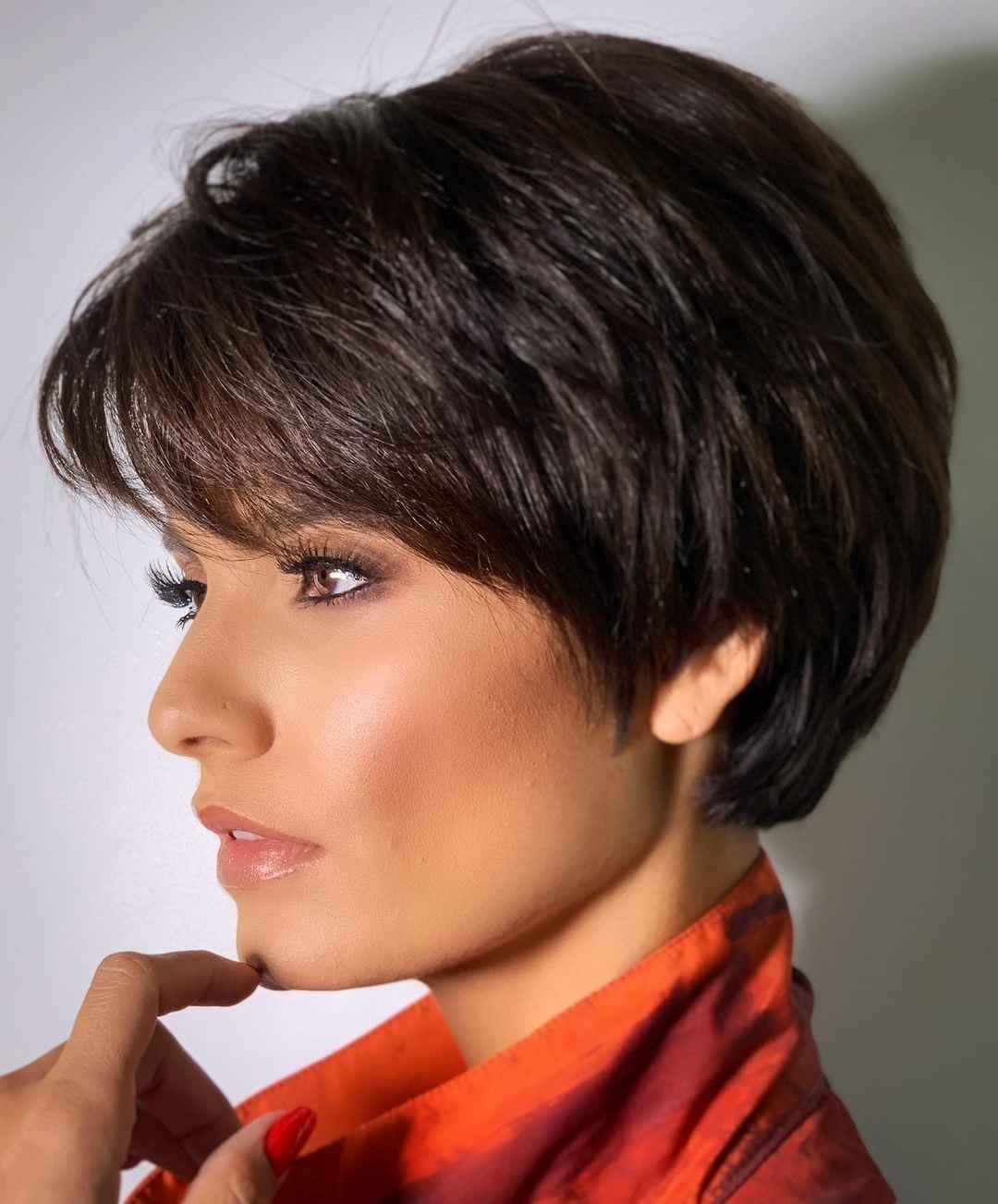 Dark Brown Pixie Bob With Choppy Bangs