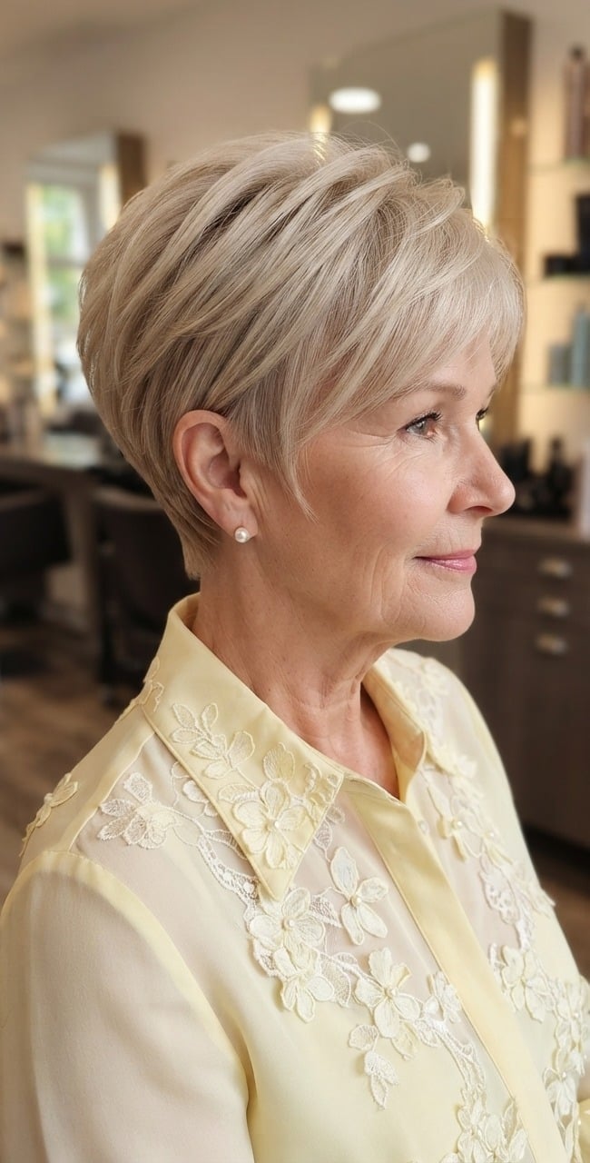 Light Blonde Pixie Bob With Side Bangs