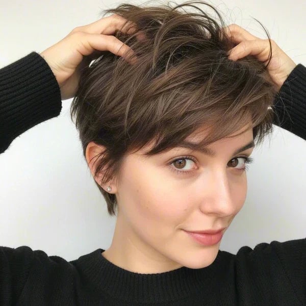 Tousled Brown Pixie With Highlighted Fringe — Pixie Hairstyles