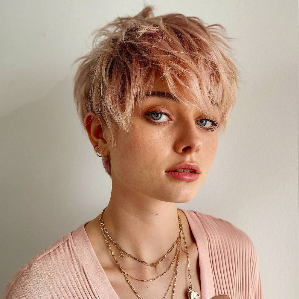 Wispy Light Pink Pixie With Messy Texture — Pixie Hairstyles