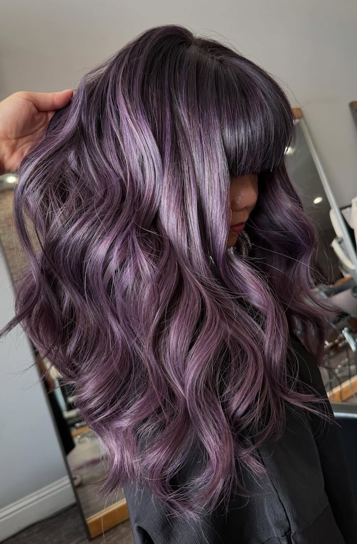 Mid-Back Length Waves With Amethyst Highlights — Purple Hair Dye Inspiration